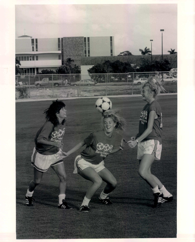 Women's soccer team practicing for the 1989 NCAA Division II championship